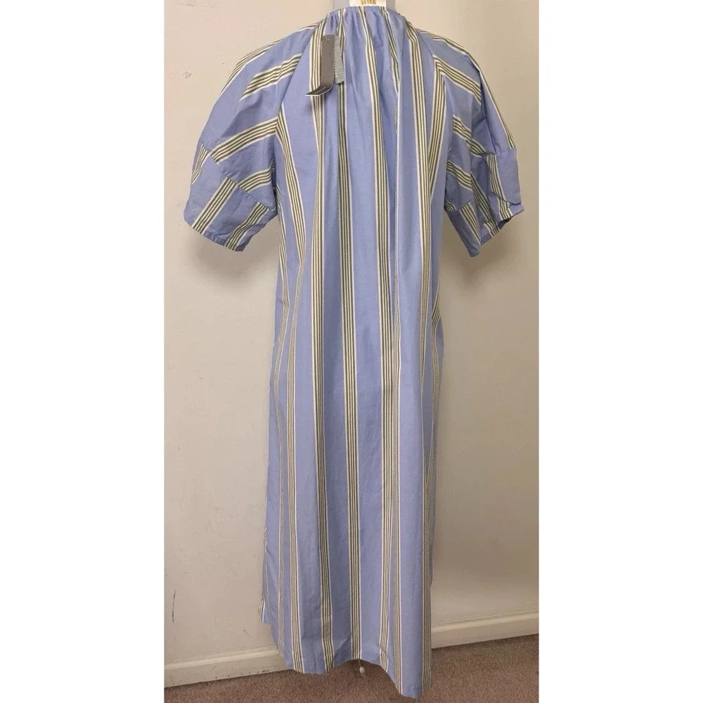 NEW Maeve Short Sleeve Crossover V-Neck Midi Dress Striped Petite Small Blue - Picture 3 of 12